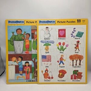 PuzzlePatch Picture Puzzles Kids Multicolor Chores Months‎ 1993 Vintage 2pc Set
